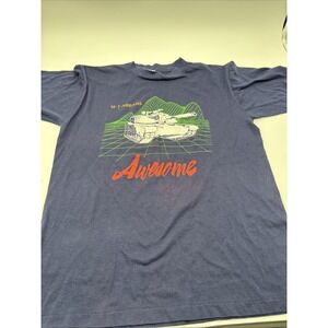M-1-Abrams Tank T-shirt Vintage Single Stitch 90's Navy Blue Made In The‎ USA